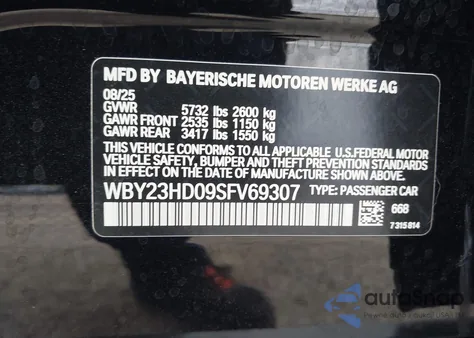 2025 BMW I4 Gran Coupe Edrive40 z USA, uszkodzony, nr VIN WBY23HD09SFV69307